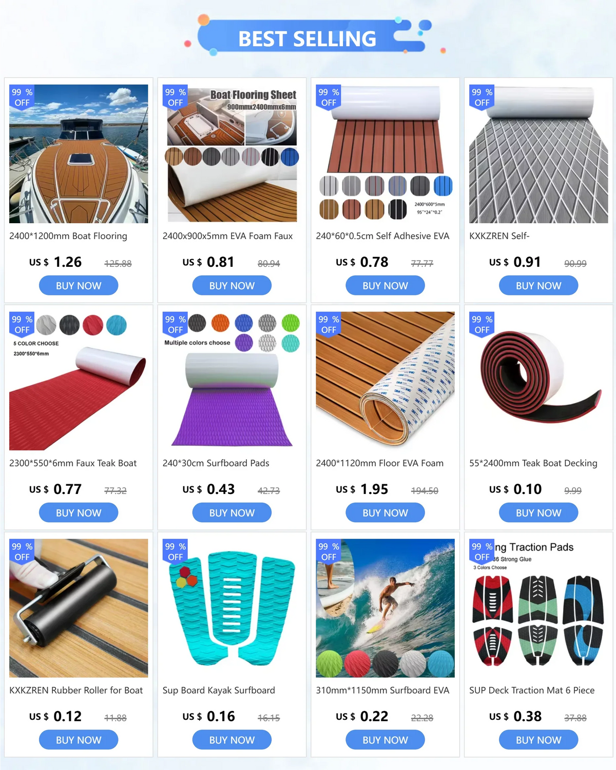 Surfboard Traction Pad — 9-Piece Set